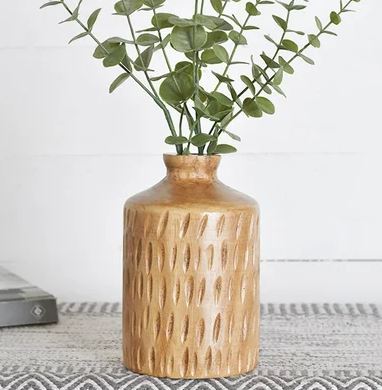 Carved Wood Vase 8"